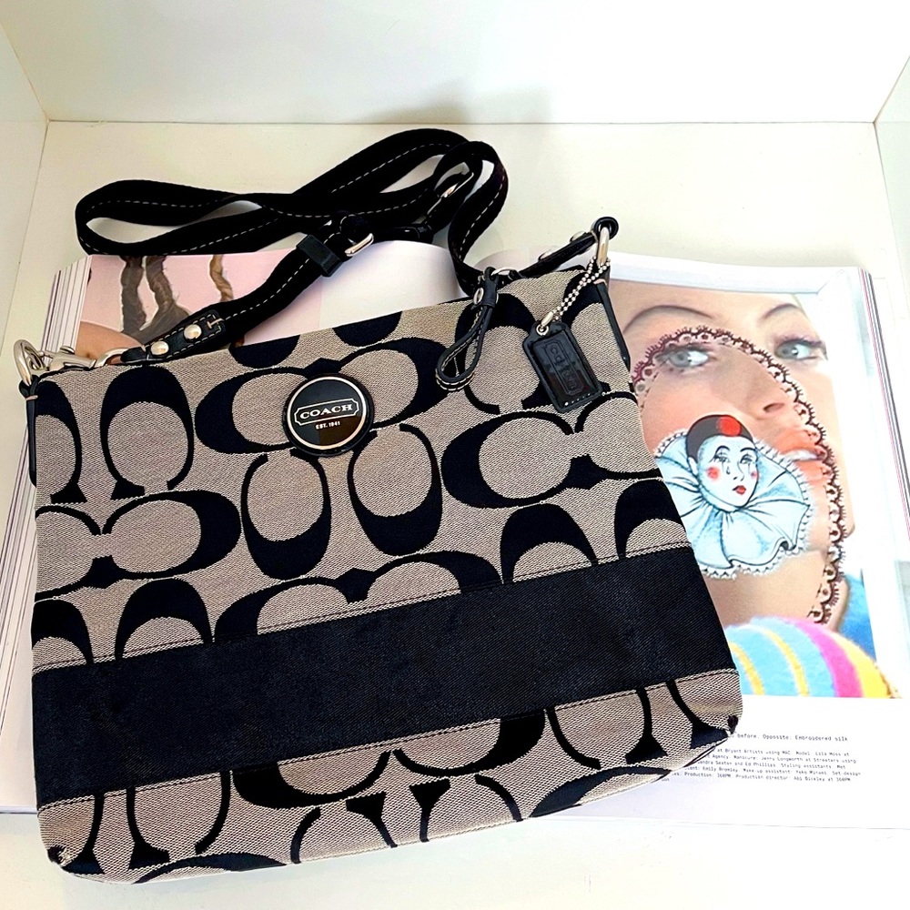 Coach Signature Canvas & Black Patent Trim Crossbody Bag